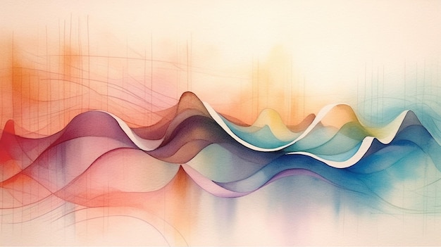 abstract painting of a wave of colored lines on a white background generative ai