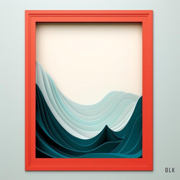 Photo an abstract painting of waves in a red frame