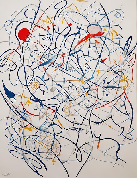 An abstract painting of a white canvas filled with a unique pattern of shapes and colors