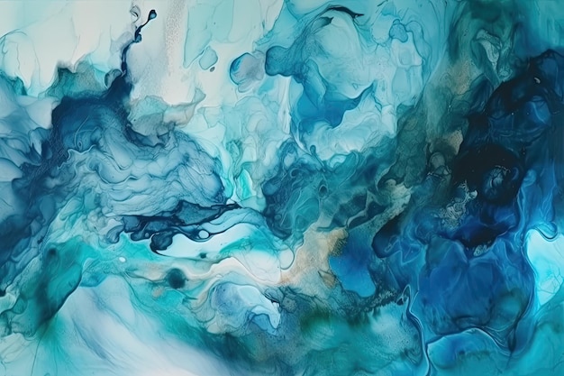 An abstract painting with a blue and green color palette Generative AI
