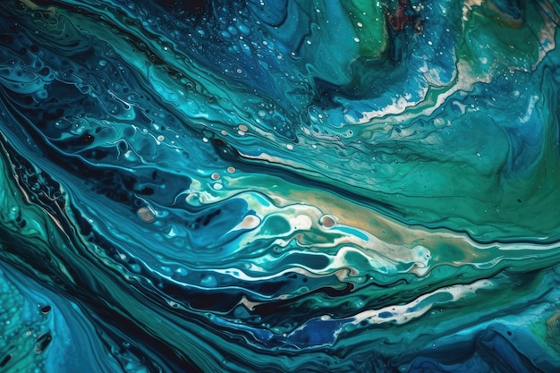 An abstract painting with blue and green colors