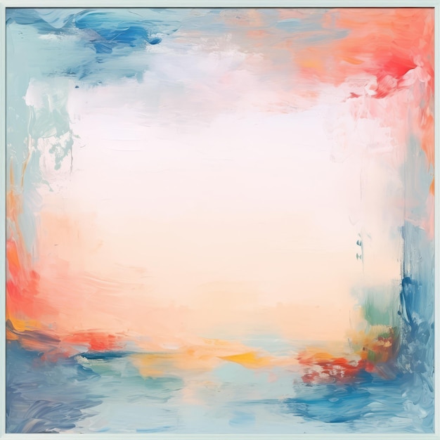 an abstract painting with blue orange and red colors