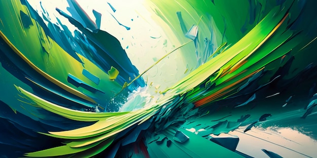 緑と青の色合いの大胆な筆運びによる抽象画 ジェネレーティブ AI