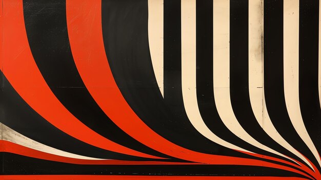 Photo abstract painting with bold curved lines in red black and white