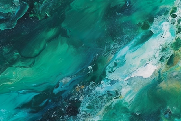 Фото Абстрактная живопись эпоксидной смолой в зеленых и голубых тонах generative ai