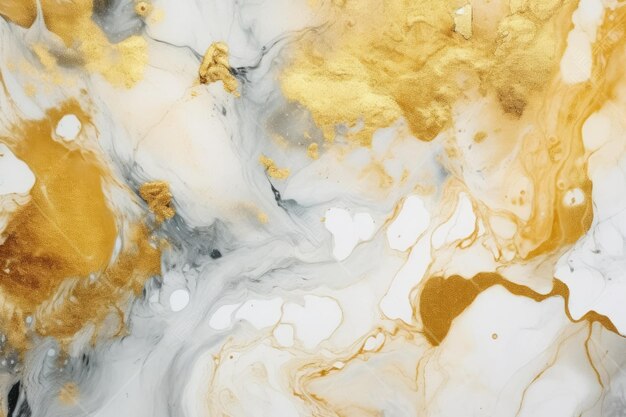 Abstract painting with epoxy resin whites and gold Generative AI