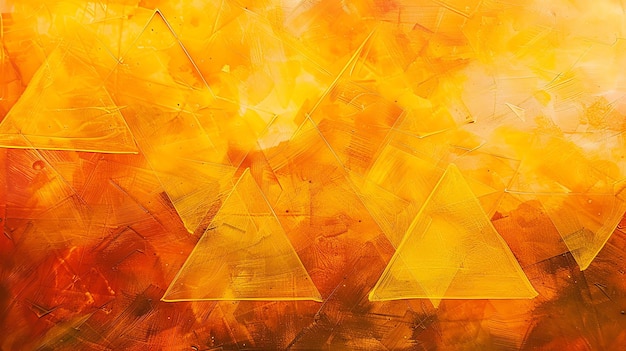 Абстрактная картина с золотым треугольником в центре Фон - смесь ярких и темных оранжевых оттенков