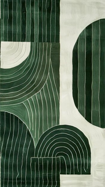 An abstract painting with green and white lines