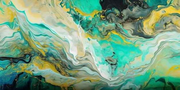 Abstract painting with green yellow and blue colors Created with Generative AI technology