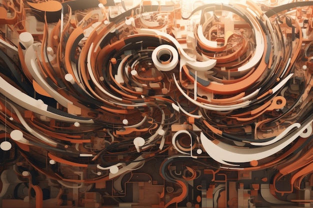 An abstract painting with a lot of circles and arrows on it