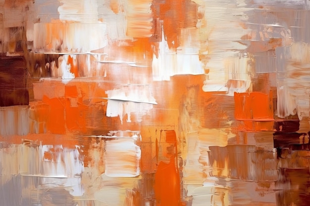 An abstract painting with orange and white colors.