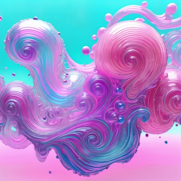 Abstract Painting With Pink and Blue Swirls