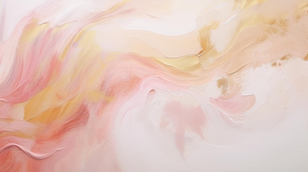 An abstract painting with pink yellow and white colors