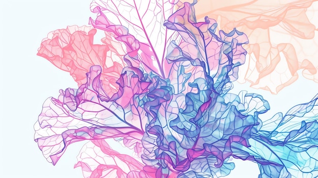 Photo abstract painting with soft pastel colors pink blue and purple delicate shapes resembling flower petals