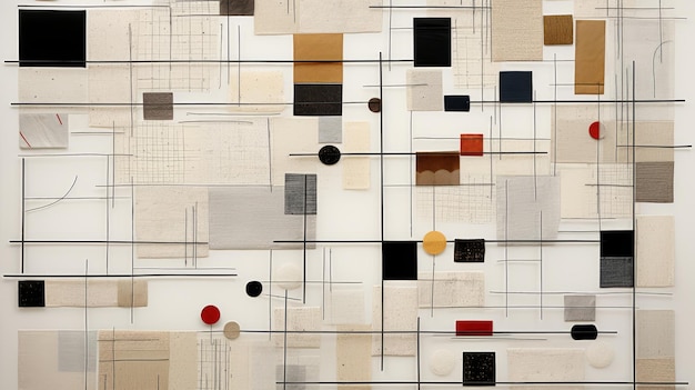 an abstract painting with squares rectangles and lines on it