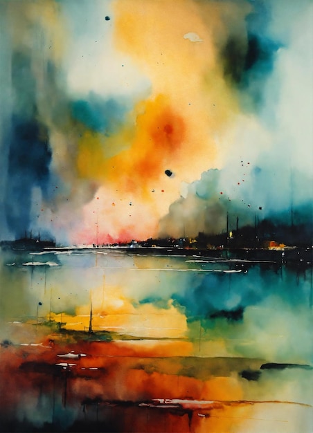 an abstract painting with the style of Mikael Brandrup water colours cinematic modern art