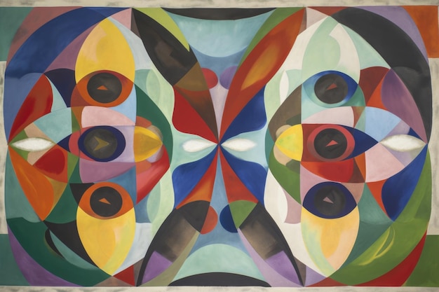 Abstract painting with symmetrical shapes and alternating colors created with generative ai