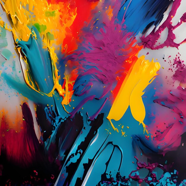 An abstract painting with vibrant splashes of paint blending together