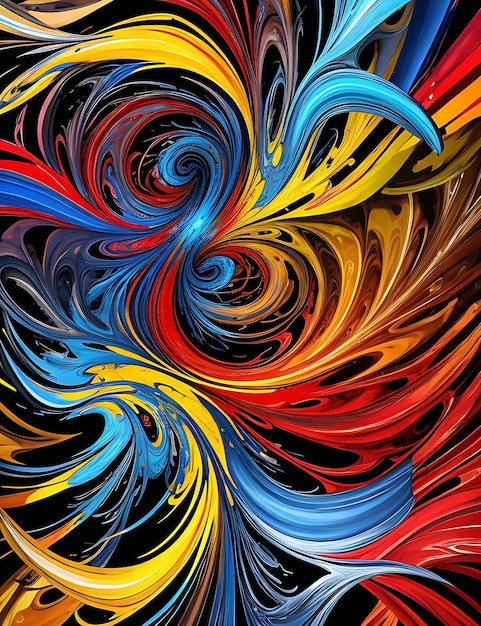 An abstract painting with vibrant swirls of blue