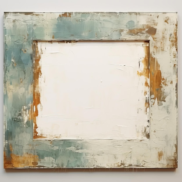 an abstract painting with a white frame on a white wall