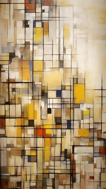 An abstract painting with a yellow and brown background and a white square.