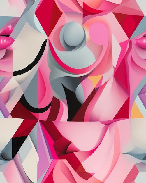 abstract painting of a woman with a hat and a pink dress generative ai