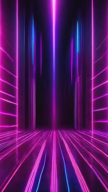 Abstract panoramic background neon light laser show pink blue violet glowing dynamic lines