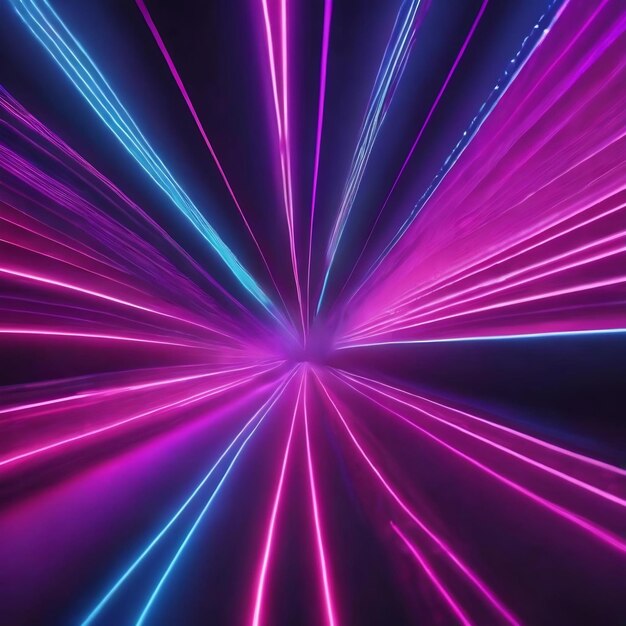 Abstract panoramic background neon light laser show pink blue violet glowing dynamic lines