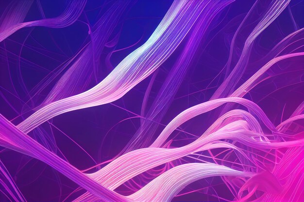 Abstract panoramic neon background bright purple violet pink lines glowing in ultraviolet light