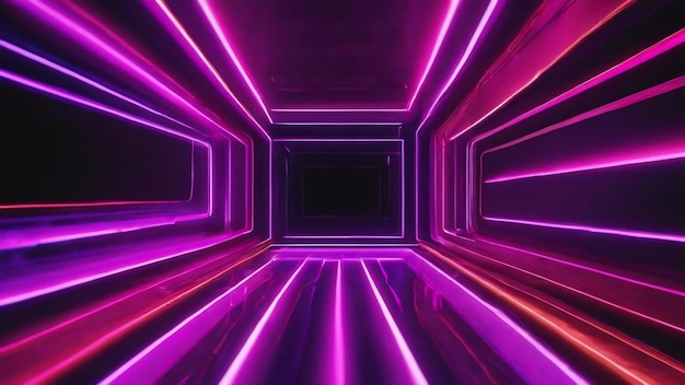 Abstract panoramic neon background bright purple violet pink lines glowing in ultraviolet light