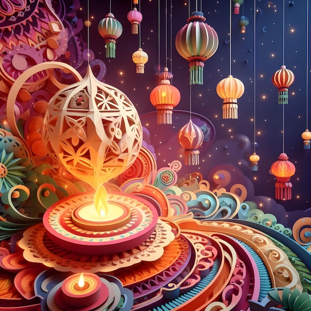 Abstract paper art the colorful light world of Diwali