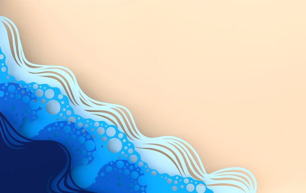 Abstract paper art sea or ocean water waves and beach