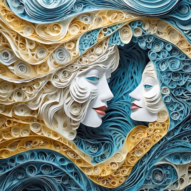 Abstract paper art of two faces in profile