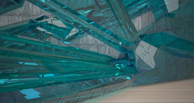 Foto abstract parametrisch interieur van beton en hout met venster 3d illustratie en weergave