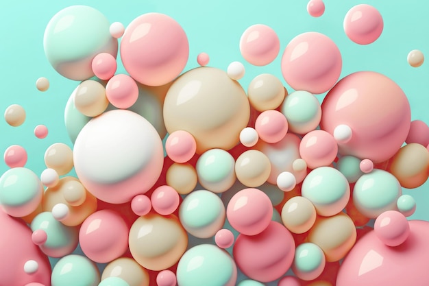 抽象的なパステル カラーの背景、柔らかい色のボールと風船ガム、デジタル イラスト、生成 AI