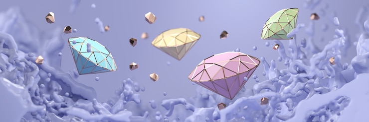 Photo 보라색 액체 비말 소프트 포커스, 3d 연출을 가진 추상 파스텔 다이아몬드