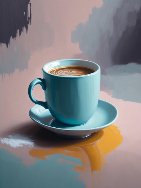 Abstract pastel oil coffee cup painting