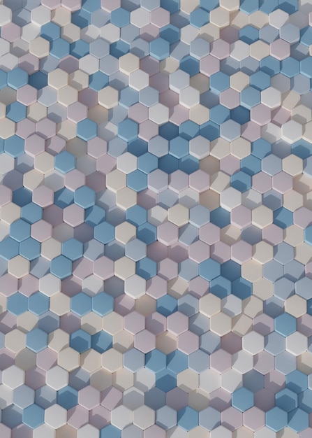 Abstract pastel tones and colorful hexagon mosaic wallpaper or background 3d render Page design inspiration with abstract background Shades of blue gradient background pattern