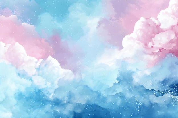 abstract pastel watercolor background with soft clouds in pink blue and white colors illustration
