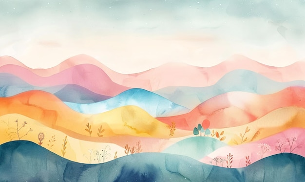 Abstract pastel watercolor landscape hills as nursery background