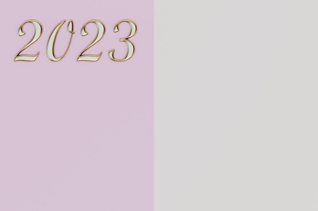 황금 숫자가 2023년 복사 붙여넣기 복사 공간인 추상 파스텔 및 흰색 배경