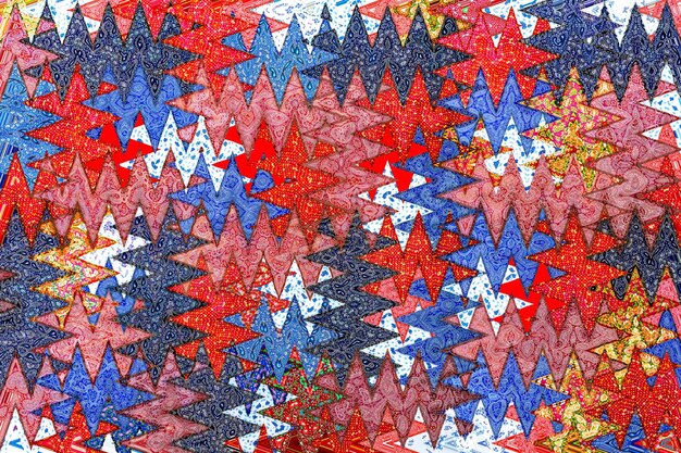 Il copriletto patchwork astratto è realizzato con pezzi multicolori di tessuto naturale prodotto fatto a mano