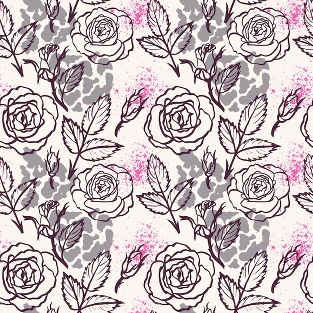 Abstract patroon met roze bloemen dierlijke print op beige achtergrond