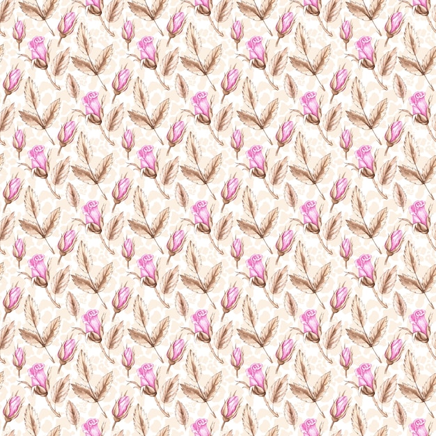 Abstract patroon met roze bloemen op een beige achtergrond