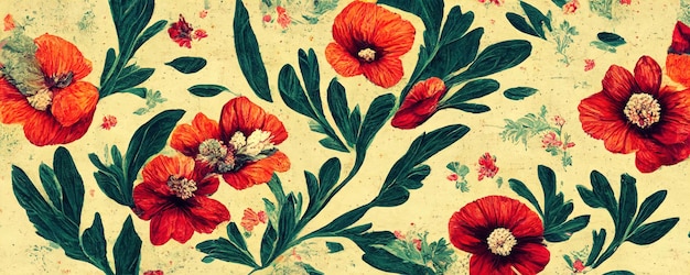 Abstract patroon op de stof in de vorm van bloemen in warme tinten rood groen en crème