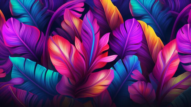 Abstract pattern background with colorful leaves and feathers