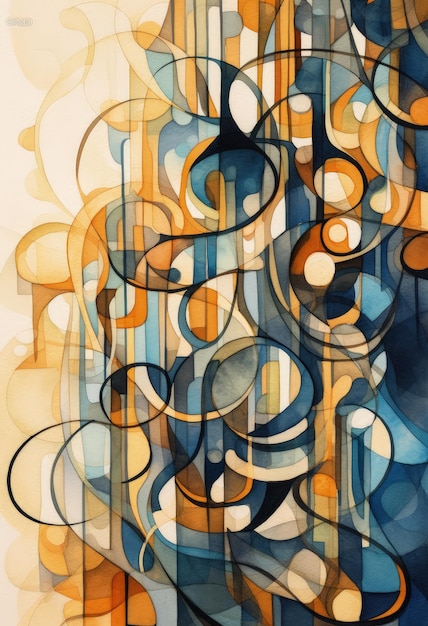 Abstract pattern brush strokes bubbles and stripes watercolor background