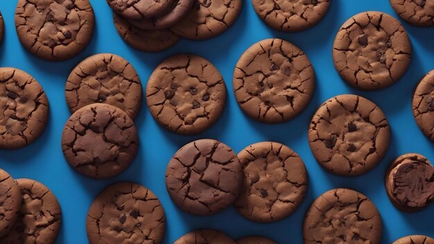 The abstract pattern of chocolate cookie on blue