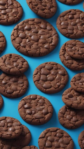 The abstract pattern of chocolate cookie on blue