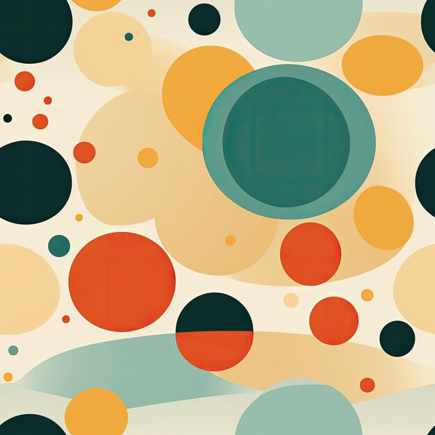 Abstract pattern of colorful circles in a dreamlike illustration style tiled